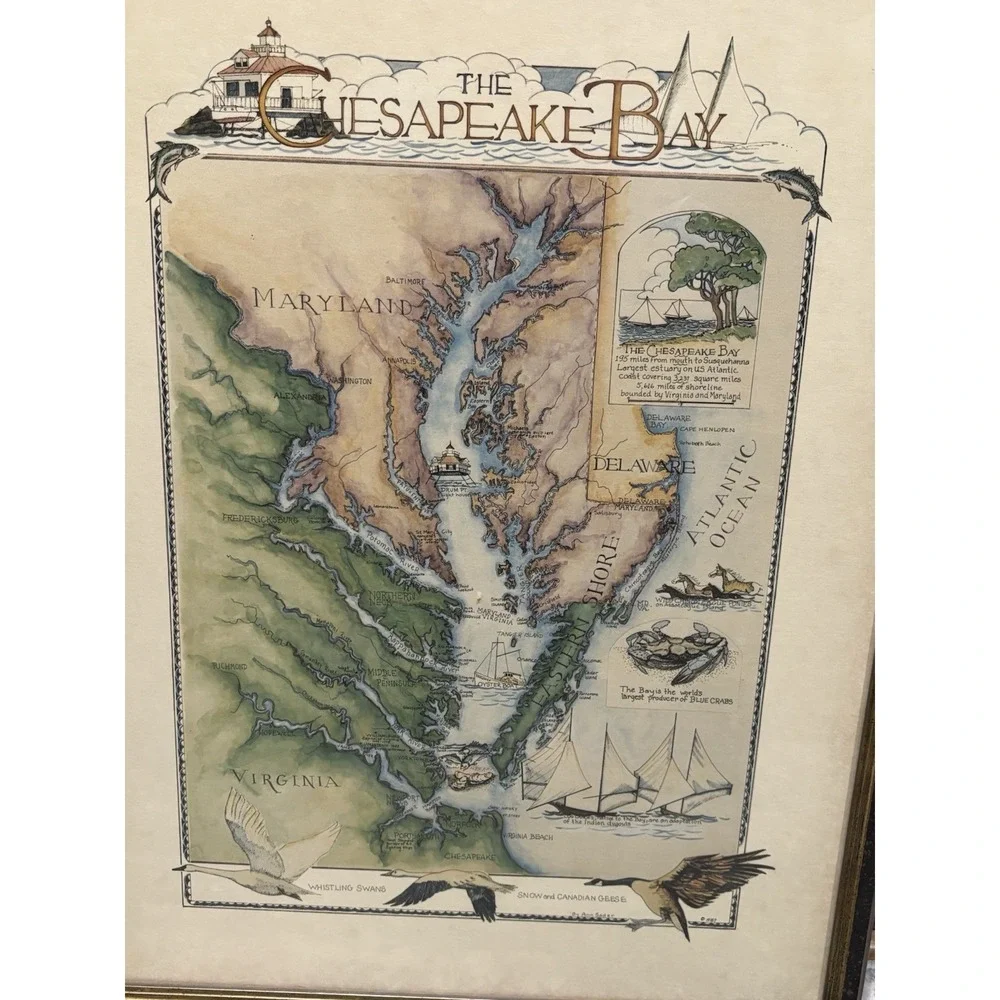 illustrated map of the Chesapeake Bay Ann Sader 1987 26X20